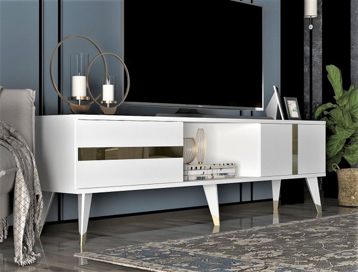 Hanah Home Soporte de TV Vania Blanco y Dorado Hanah Home Soporte de TV Vania Blanco y Dorado